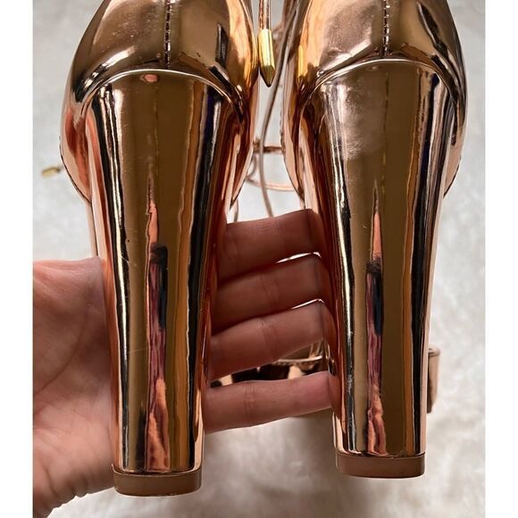 NWOB Lulus Angela Rose Gold Lace-Up Heels, Size 7.5 - Picture 9 of 16